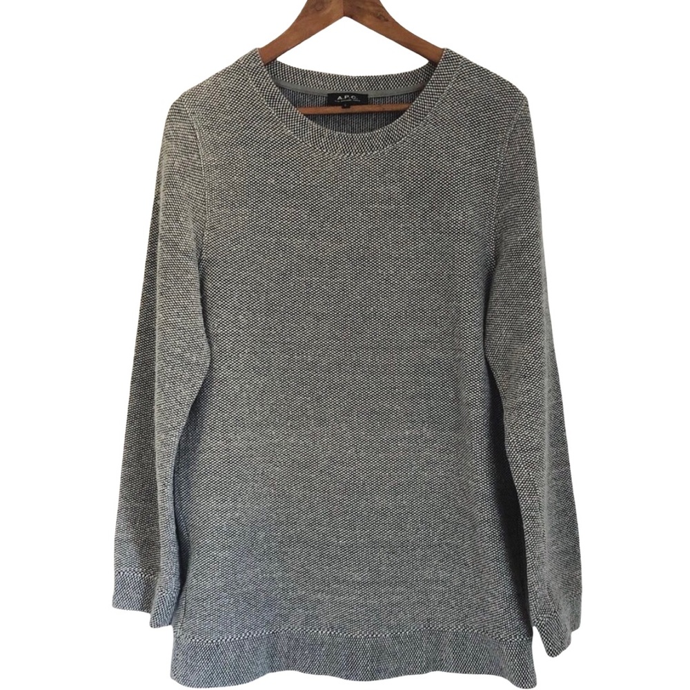 Men’s A.P.C White and Black Tweed Wool Blend Sweater